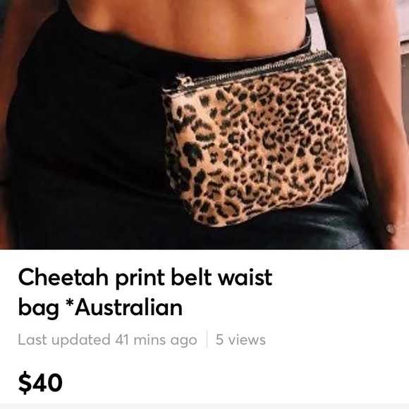 Universal Handbags - Australian cheetah black belt bag/ fanny pack gold